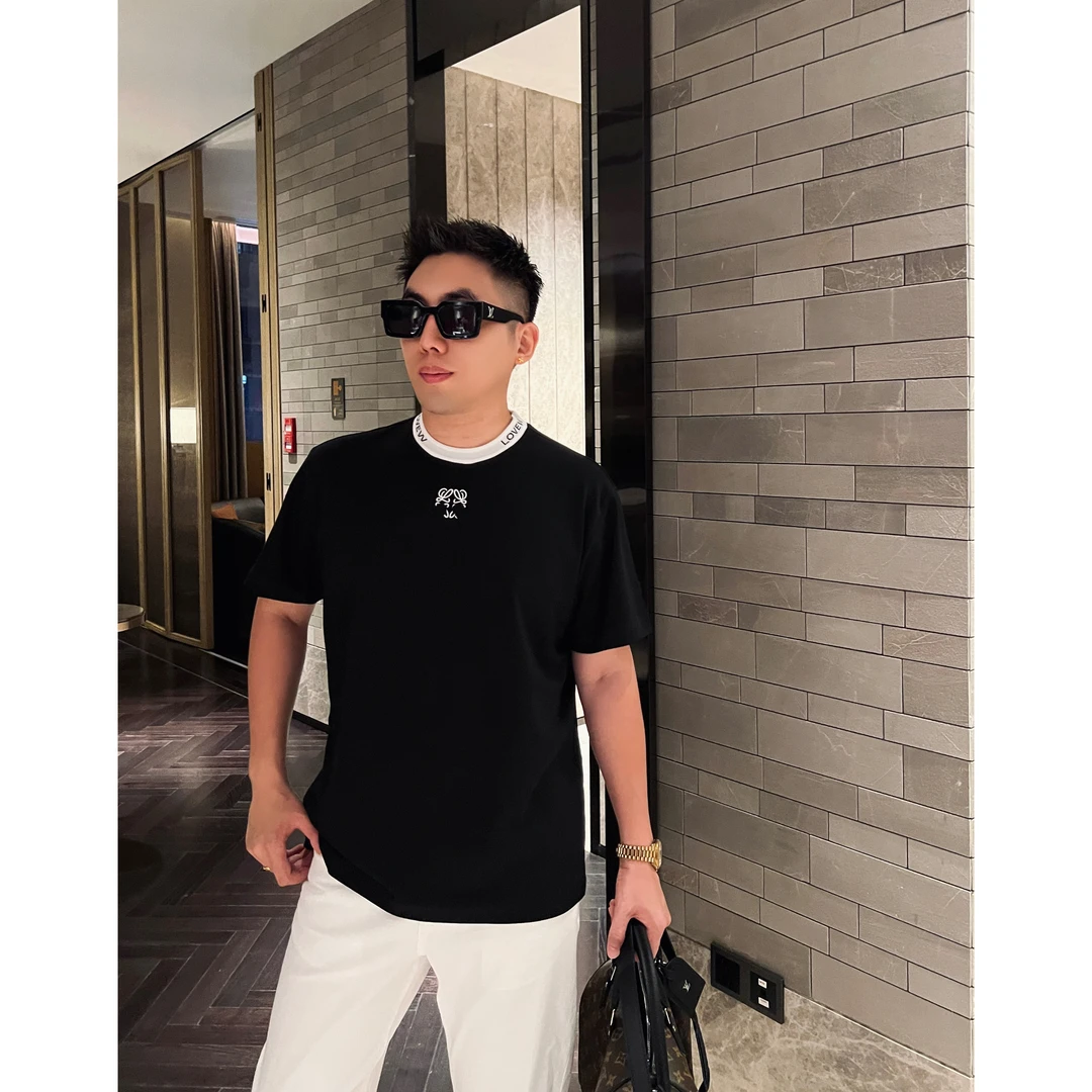 【繁花领口】李查德老钱撞色简约立体AB小标液氨棉短袖T恤男士时尚
