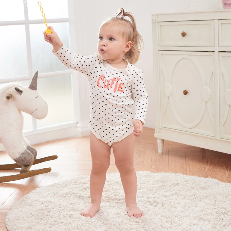 外贸法版新生儿长袖偏襟包屁衣秋冬季透气舒适女童双层汗布潮流款