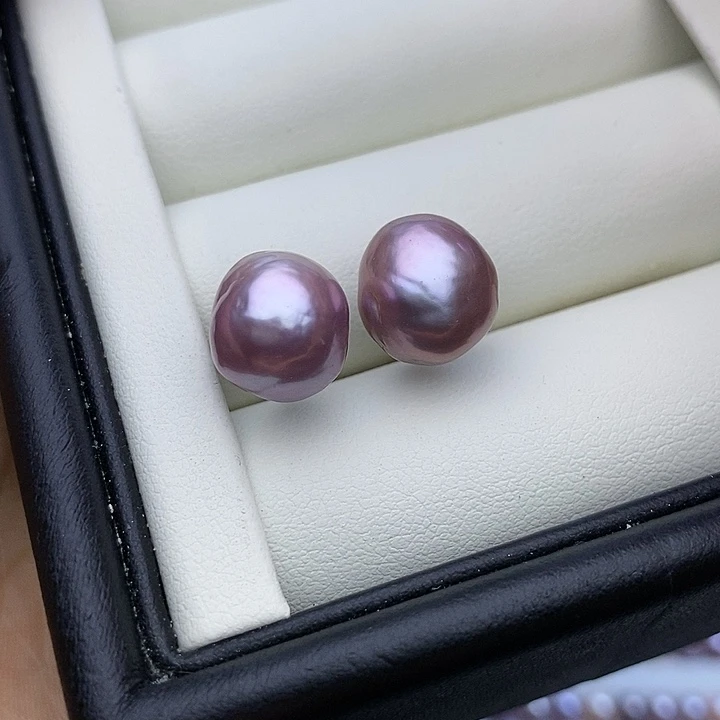 淡水珍珠项链银S925镶嵌粉紫巴洛克 11-12mm