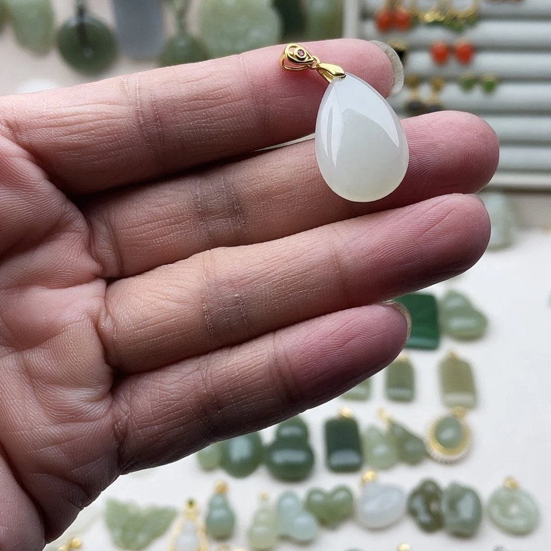 和田玉银S925镶嵌吊坠(不含链)