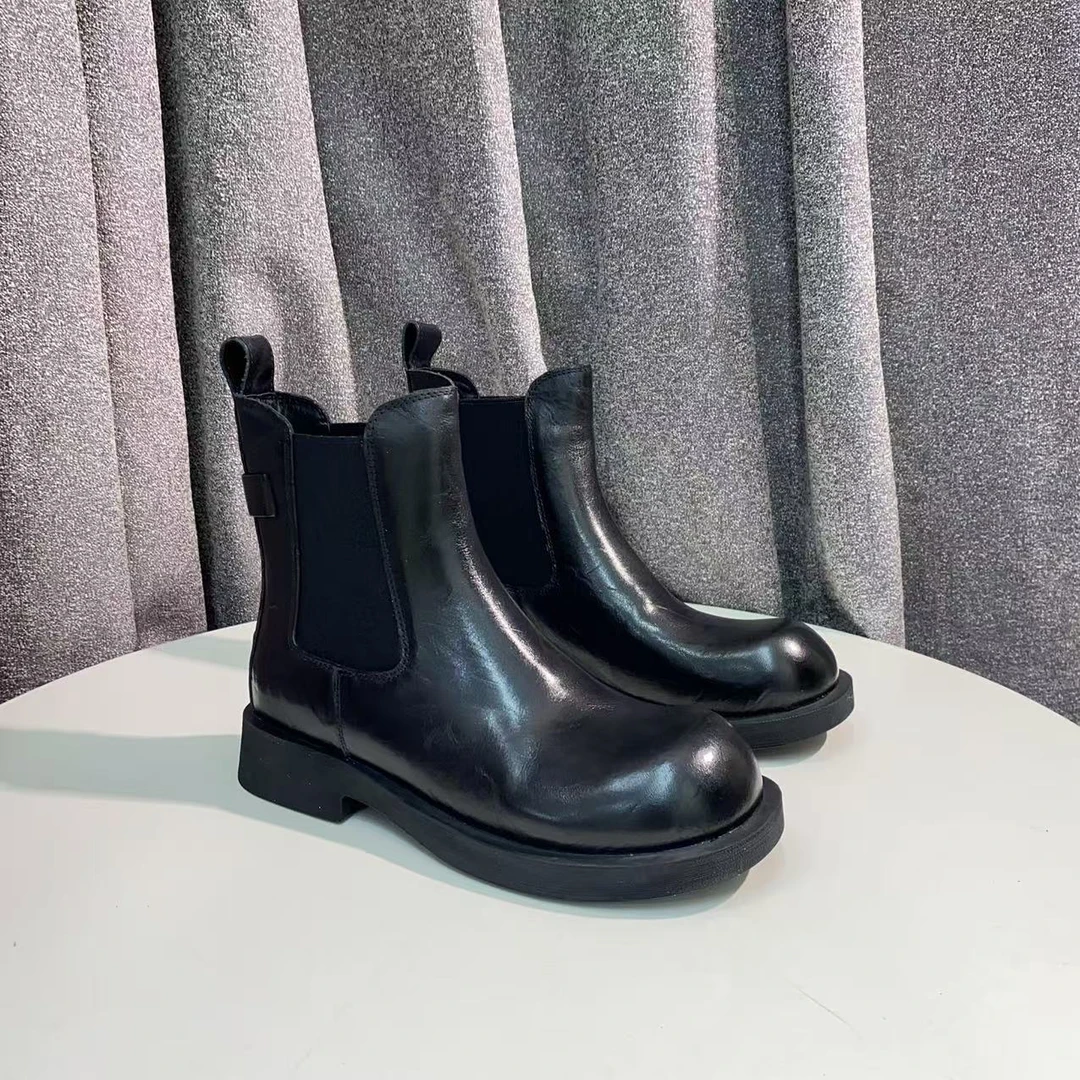 【表弟严选】C492 黑色 高端时尚圆头厚底里外真皮短靴 马丁靴