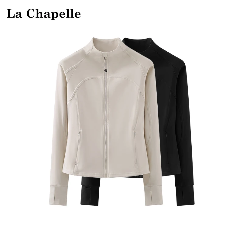 拉夏贝尔立领修身瑜伽外套女春季休闲拉链健身服时尚百搭长袖上衣