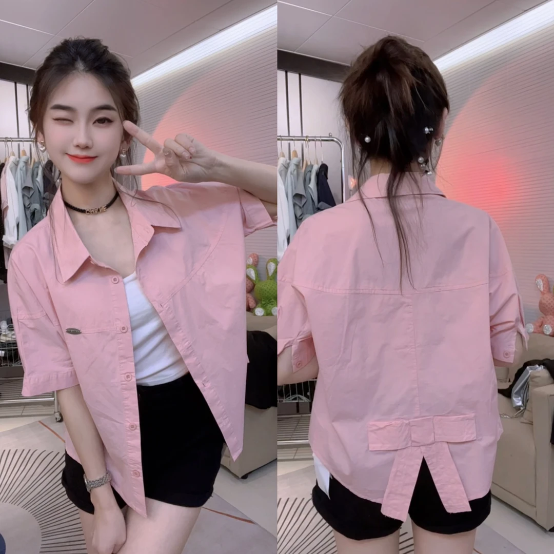 春夏季新款休闲衬衫女小个子小众后背设计蝴蝶结宽松显瘦百搭上衣