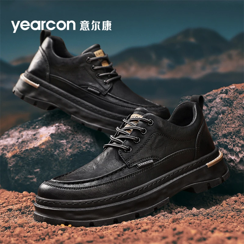 意尔康男鞋2025冬季新款防滑增高男士休闲皮鞋英伦风工装低帮板鞋