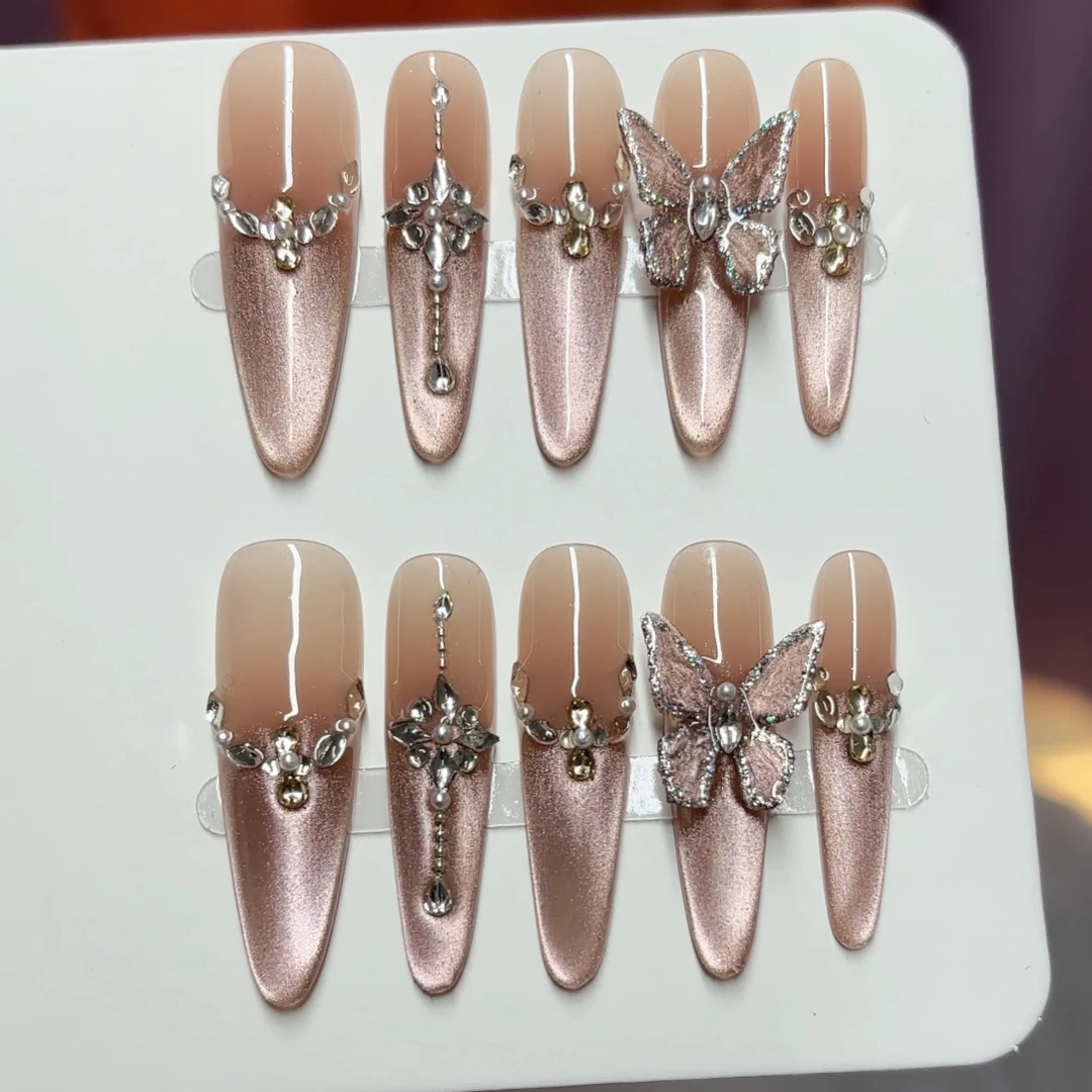 015闪亮显白高级感猫眼纯手工穿戴甲彰显气质