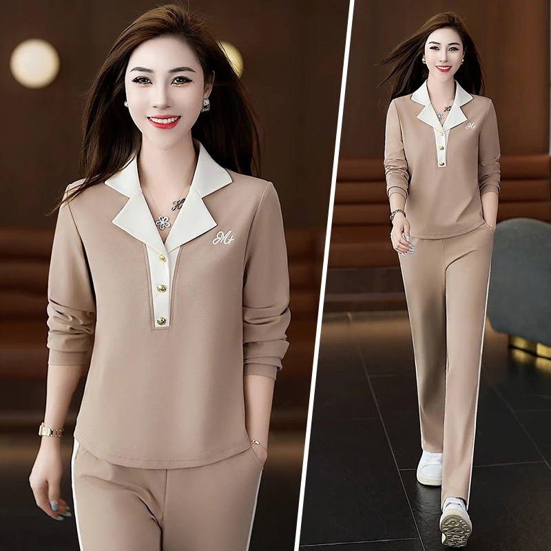 韩版休闲套装女2025春季新款时尚减龄气质百搭T恤直筒裤两件套