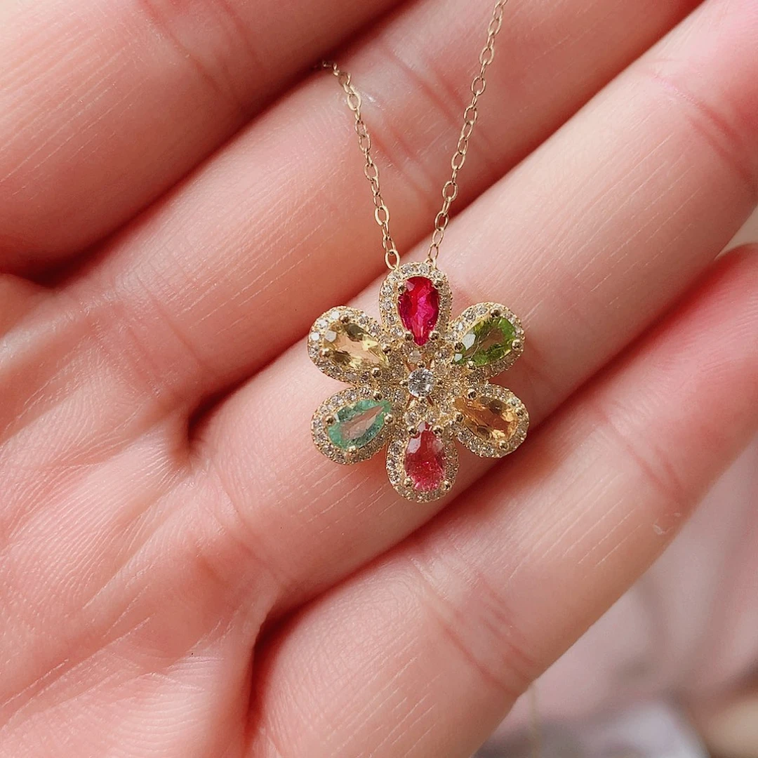 颈饰银S925镶嵌碧玺