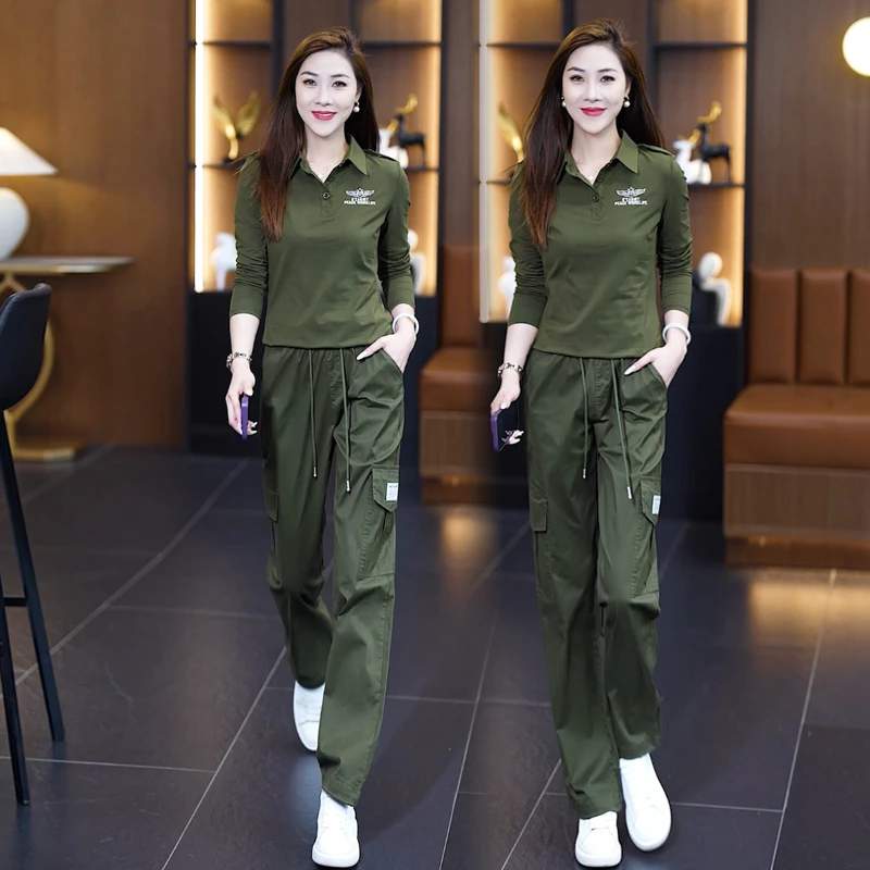 军旅风长袖纯色街头风纽扣T恤上衣跑步休闲城市轻运动风大码显瘦