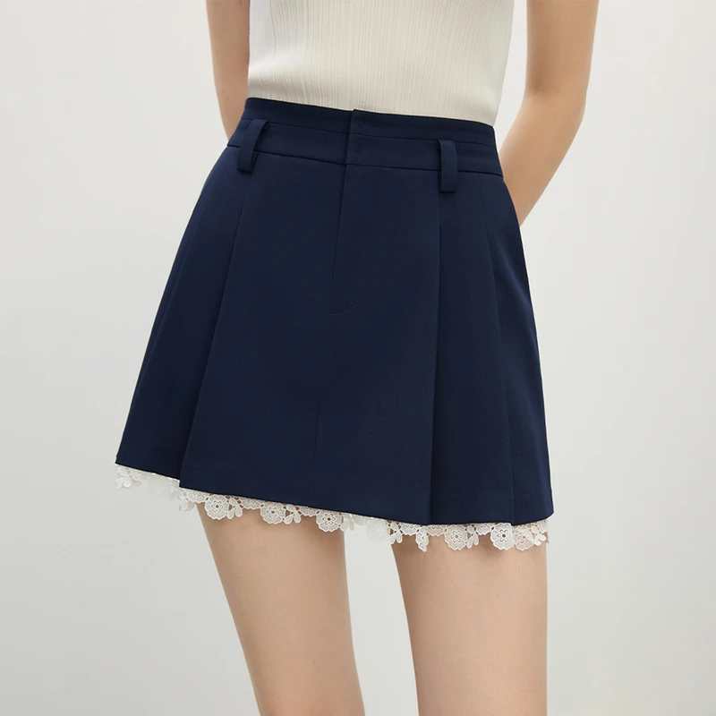 范思蓝恩黑色A字半身裙防走光外穿显瘦夏季轻职风短裙25FS11203