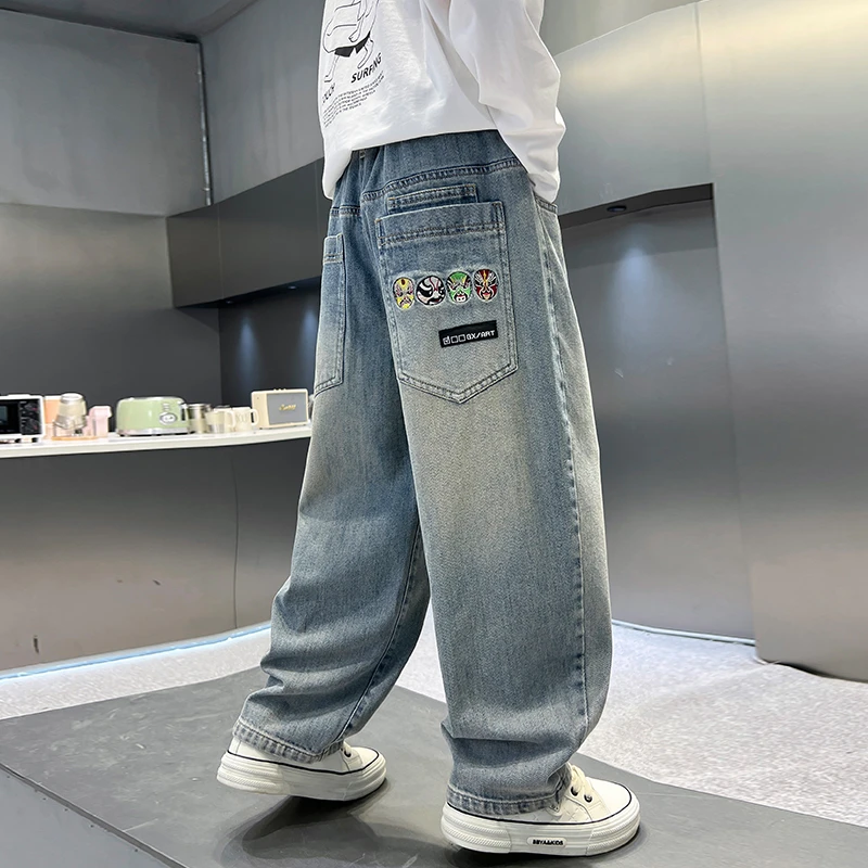 男童裤子春秋装儿童牛仔裤2025新款男孩帅气时髦浅色长裤直筒裤软