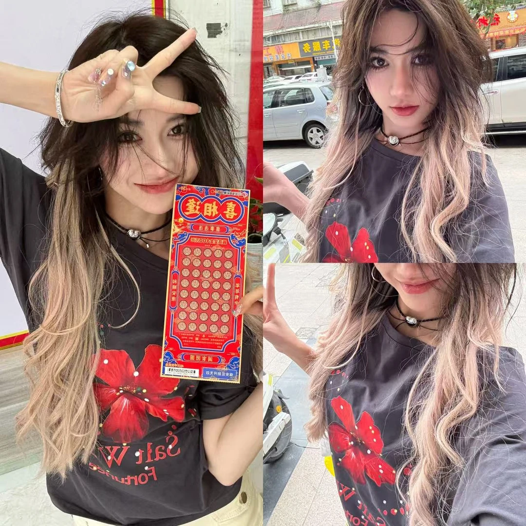 (浠儿姐姐)时尚风辣妹风做旧印花短袖休闲百搭T恤夏季宽松网红