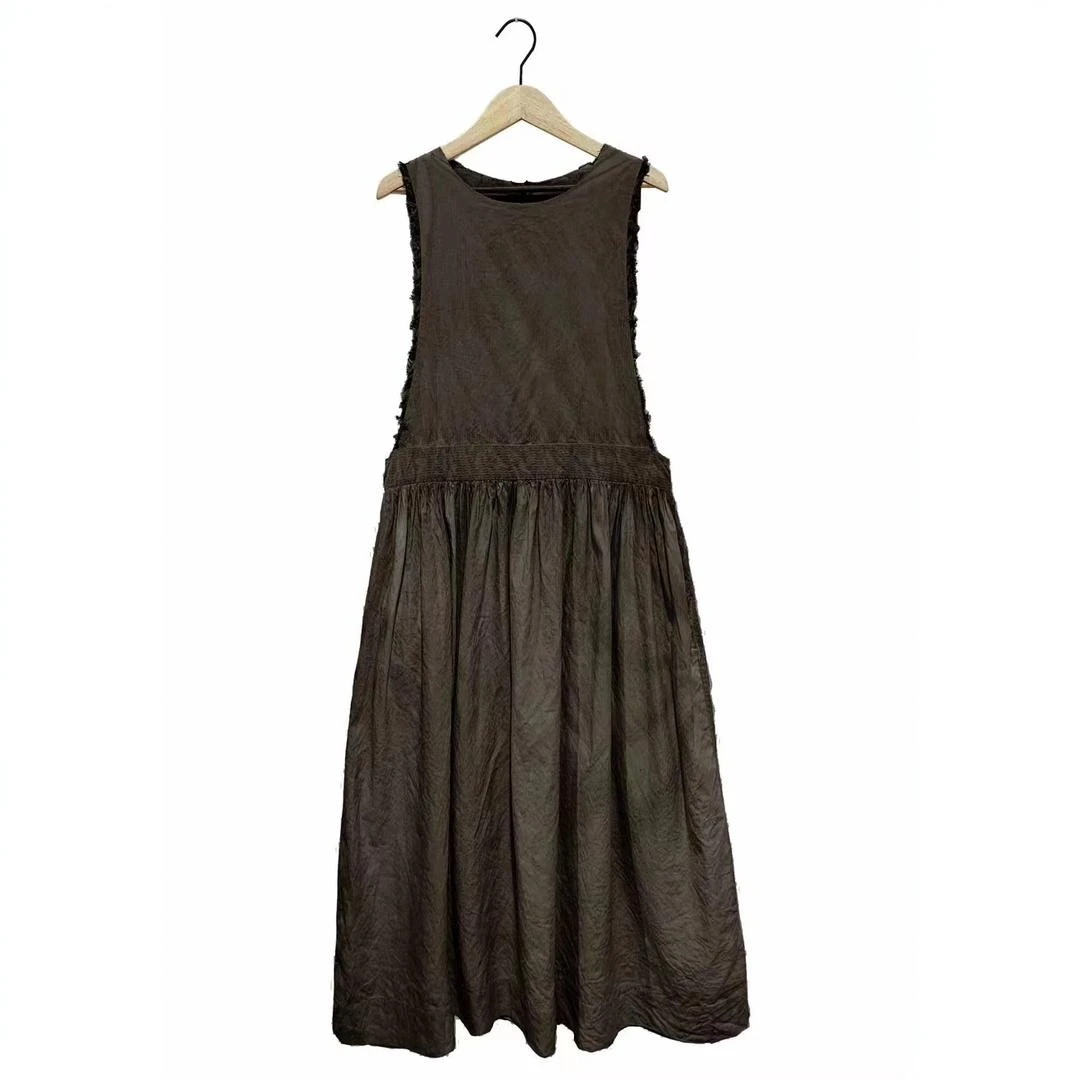 涟香家 左岸迷香 连衣裙5021植物染丝棉低腰背心裙无袖中长裙气质