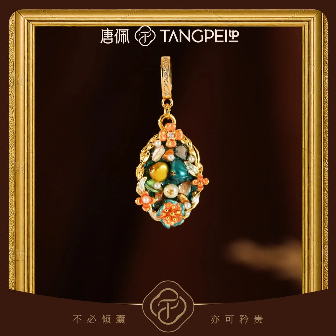 铜合金合成锆石吊坠 设计感复古油画花朵珠珠吊坠轻奢时尚饰品