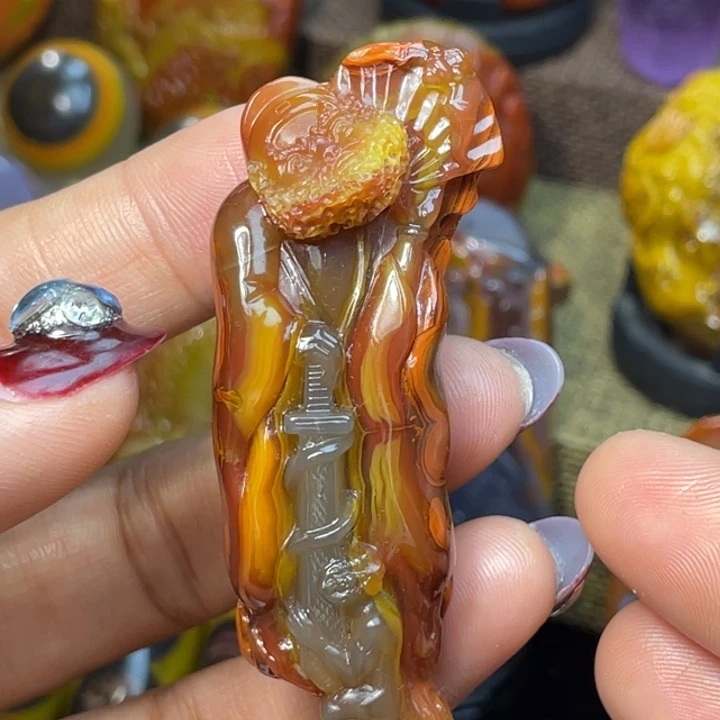 玛瑙/玉髓足银镶嵌珠宝奇石北票钟馗3880