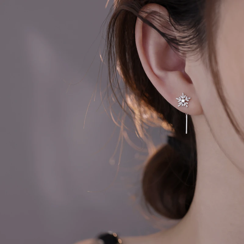 足银耳饰 999足银雪花耳线女2025新款设计小众百搭耳环气质耳饰