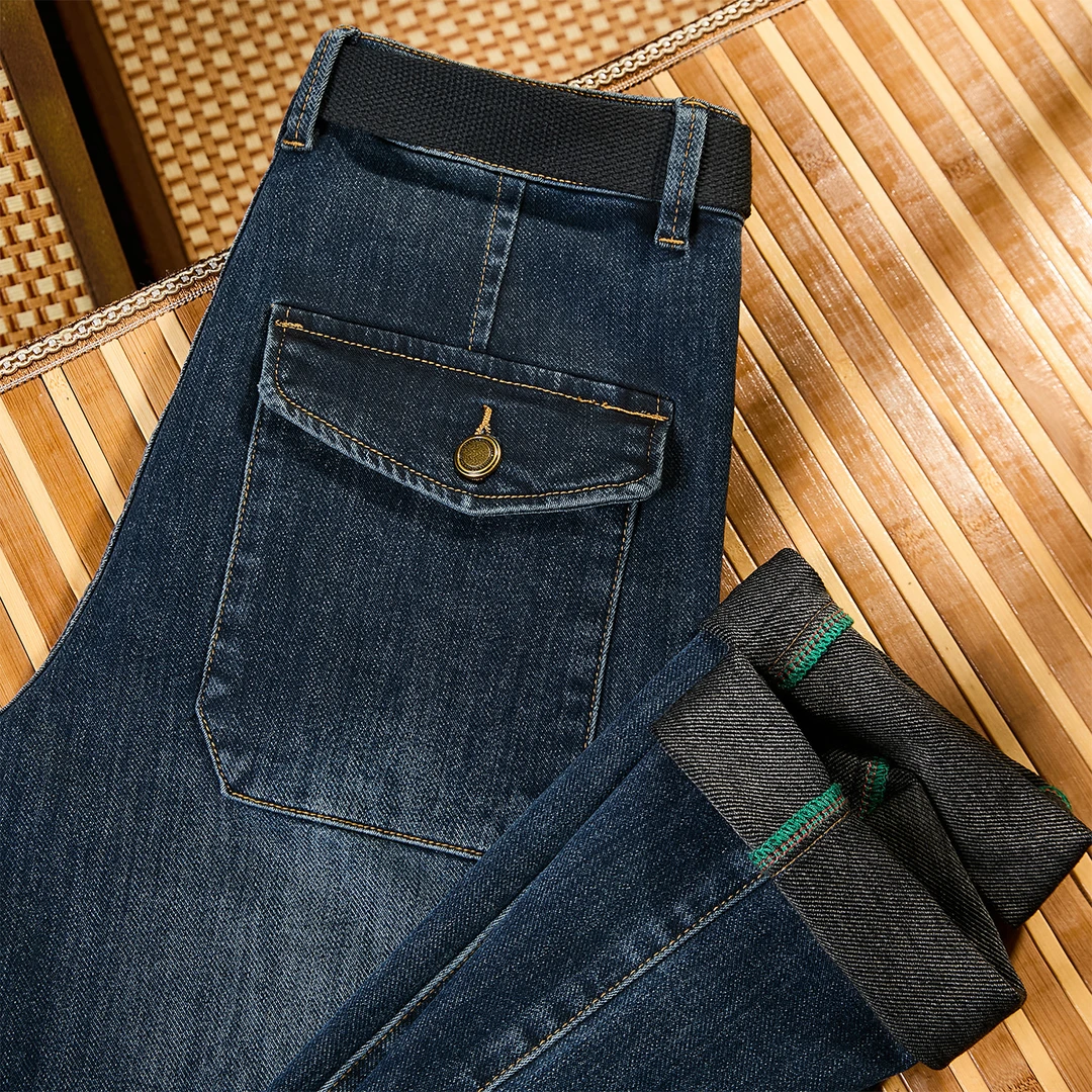 【火山棉】秋冬加厚直筒牛仔裤 复古弹力男士裤子男装长裤429马姐