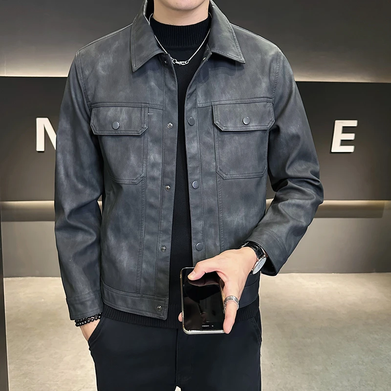皮衣男款新款春秋痞帅高级感修身飞行员夹克时尚外套休闲男士皮衣