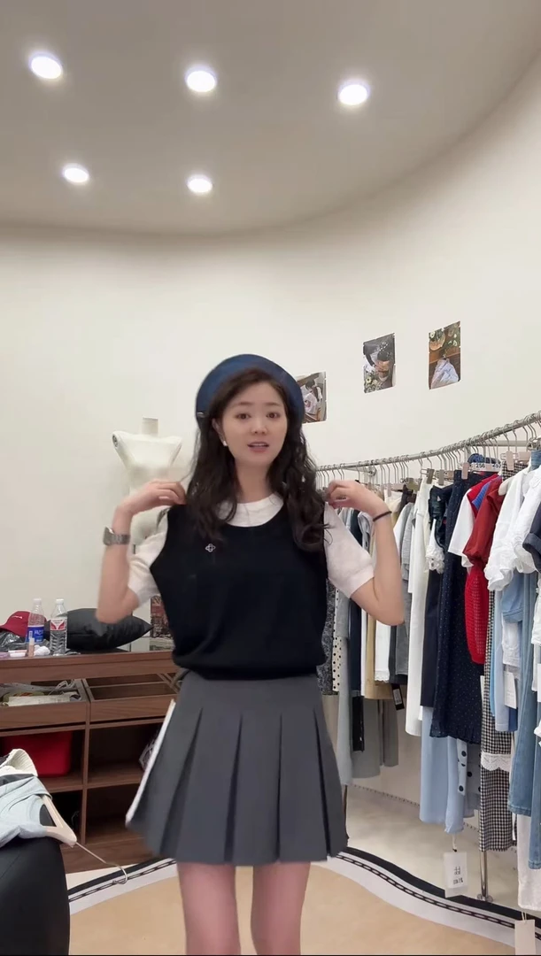 【菠菜】韩系夏款薄款拼接假两件圆领针织短袖T恤