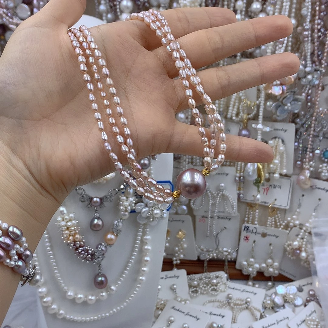 财***女项链耳饰银S925镶嵌淡水珍珠