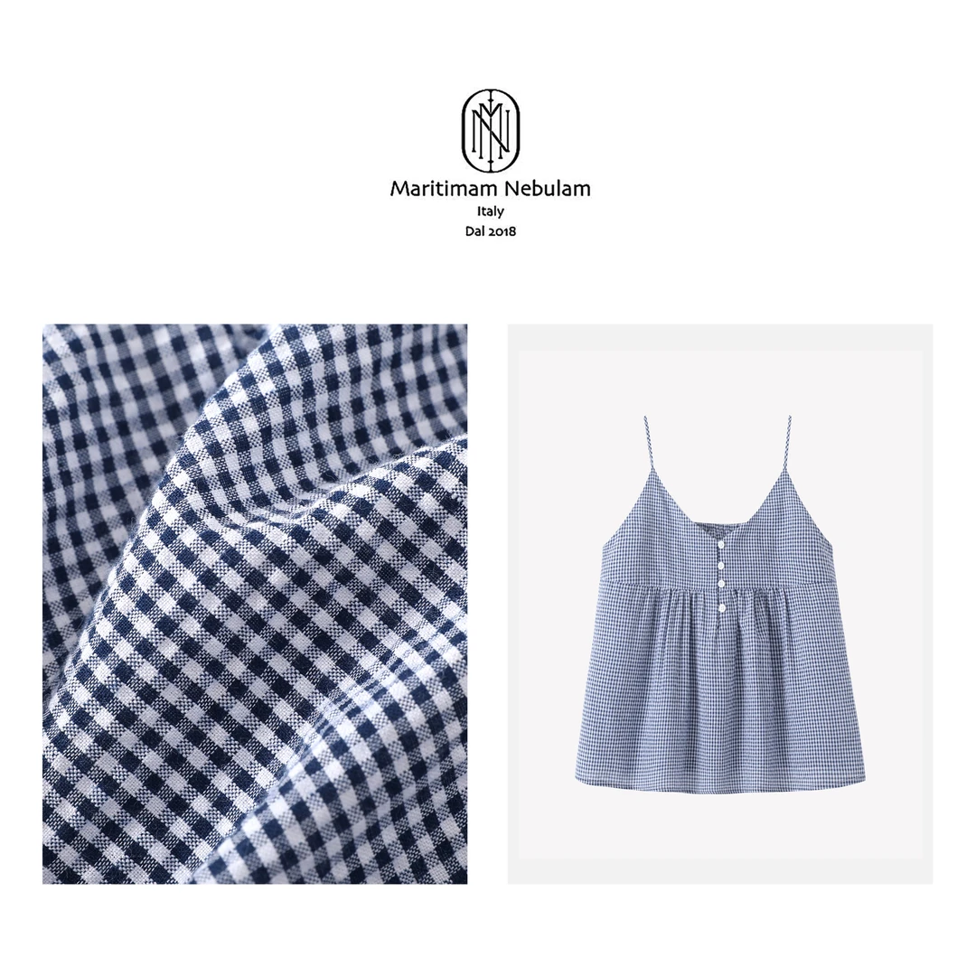 Maritimam Nebulam 夏日减龄蓝白格纹吊带背心 SZ1985
