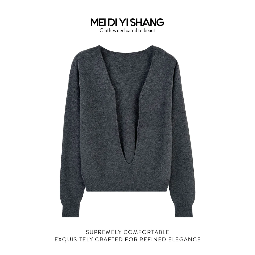 MDYS秋季新品精纺羊毛时尚显瘦轻奢洋气百搭款深V领针织衫H061