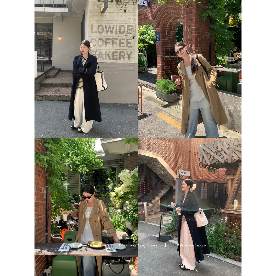 知葵微胖定制【普林斯顿】初秋韩版休闲长款宽松风衣外套12253F5572