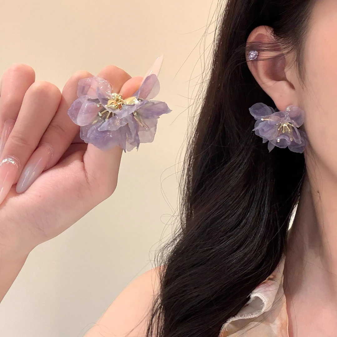 铜合金耳饰 早春开场白~海边度假紫色花朵耳环女2025新款气质耳饰