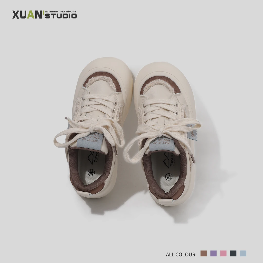 2025新款春季厚底系带休闲板鞋软底低帮复古小众女鞋小白鞋女款潮