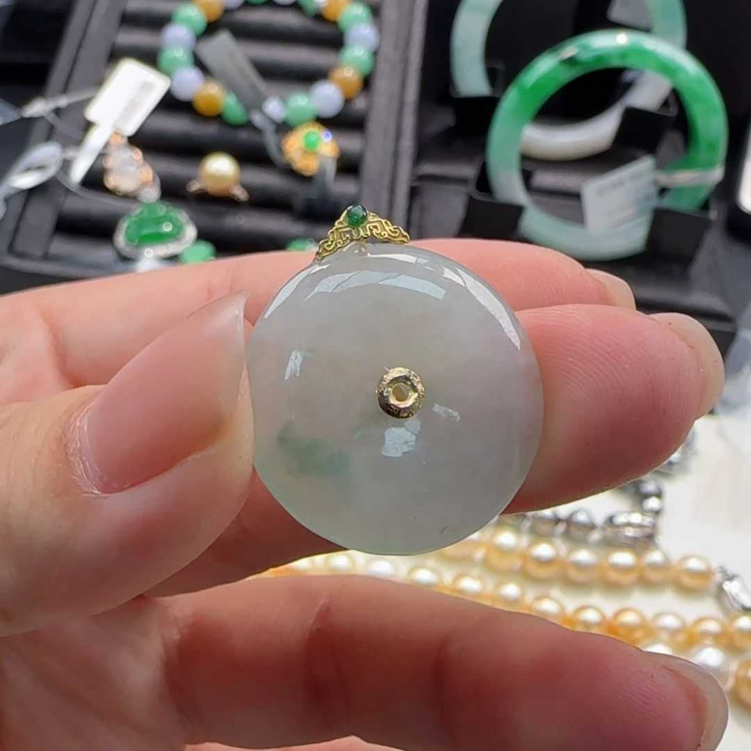 翡翠18K金镶嵌吊坠(不含链)