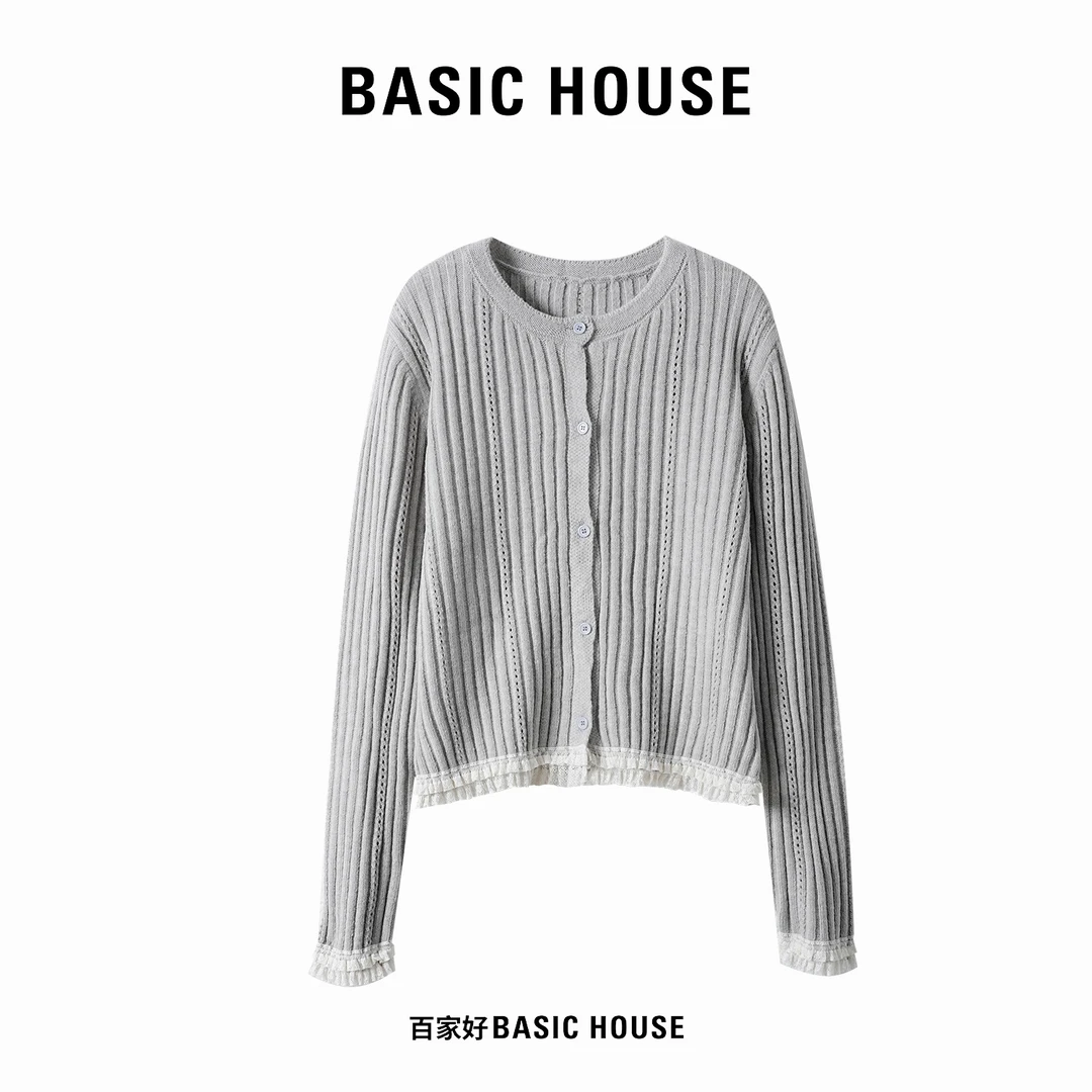 Basic House/百家好2024冬季新款时尚麻花纹纯色毛衣针织衫MM