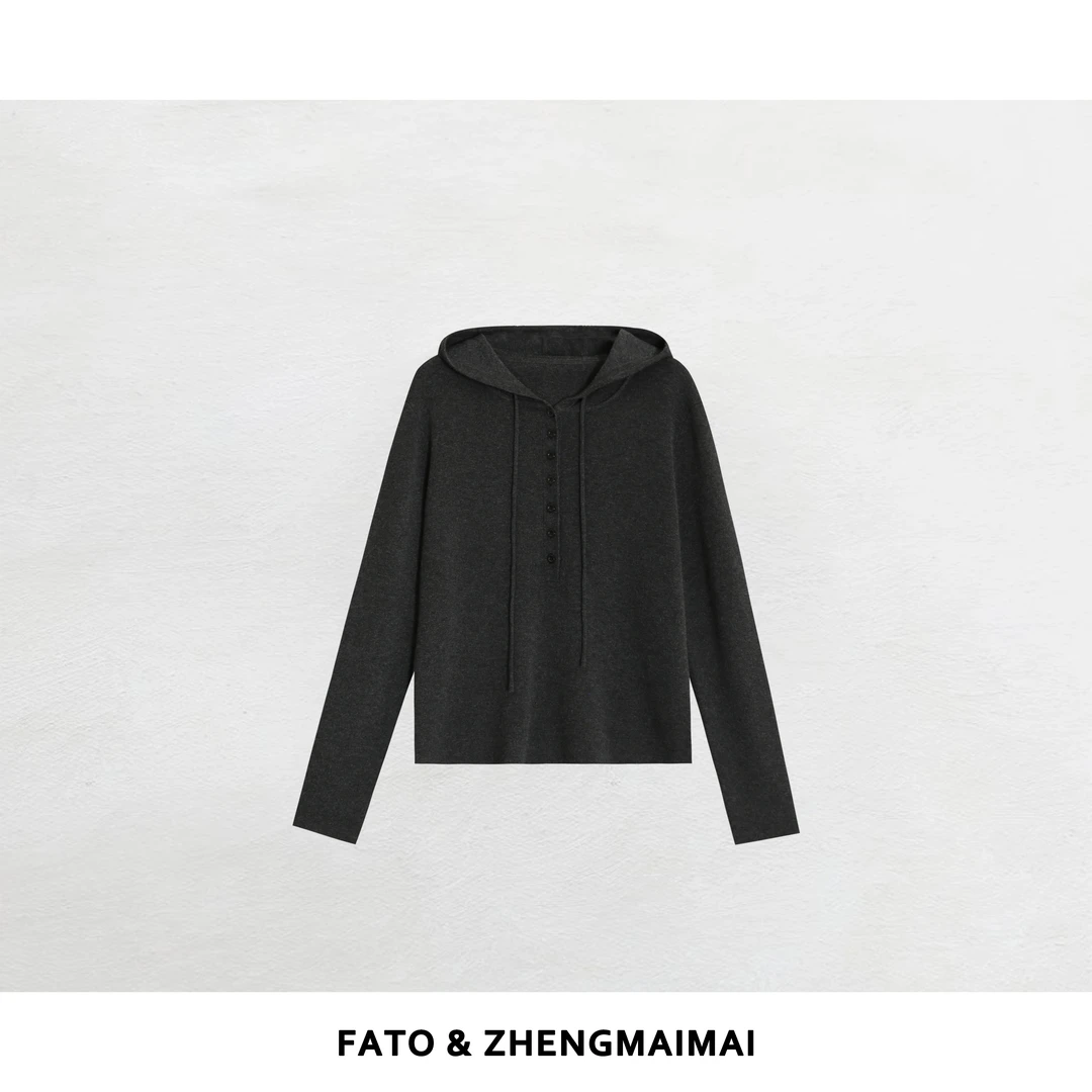 【郑买买】暖雾灰 秋冬款高冷酷飒经典百搭显瘦连帽针织衫CC50821M4