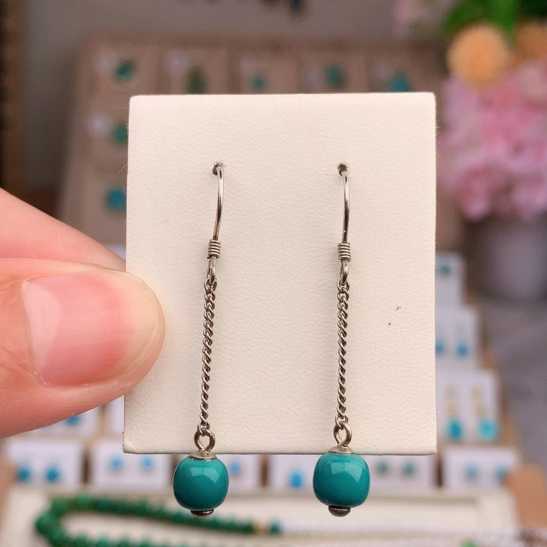 银S925镶嵌绿松石耳饰