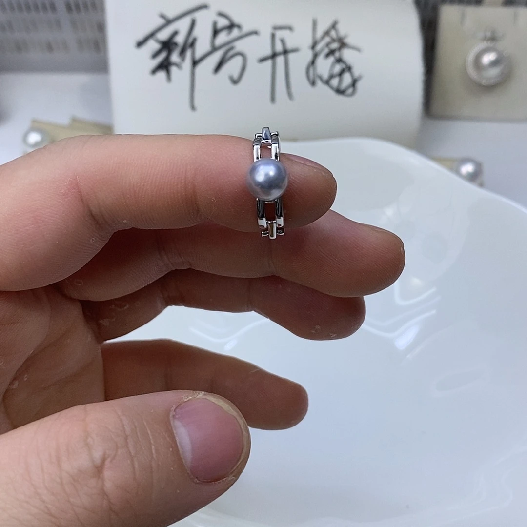 戒指海水珍珠银S925镶嵌