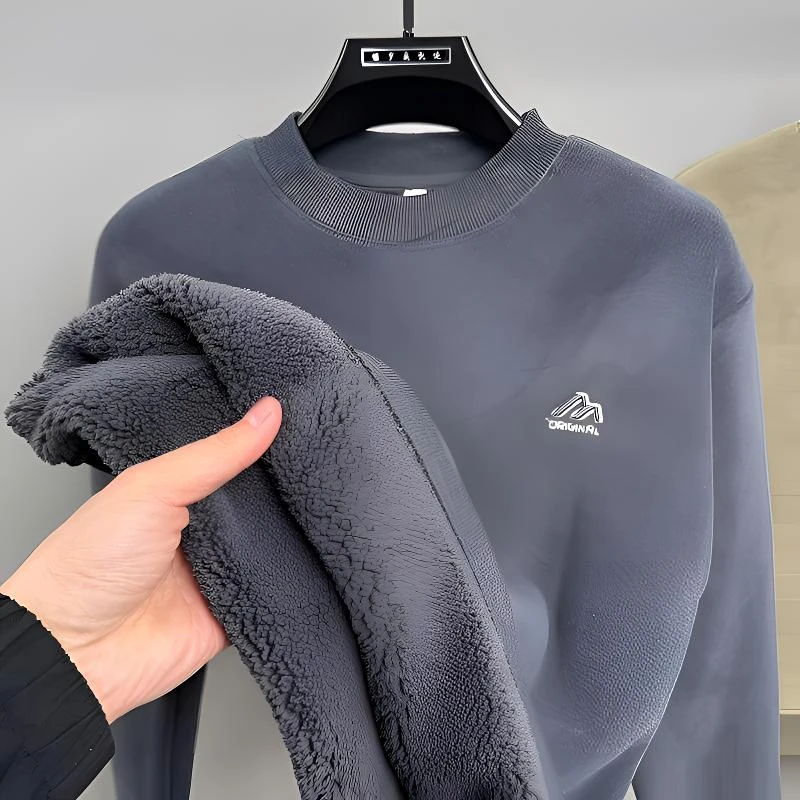 加厚一体绒男士青年休闲圆领卫衣冬季加绒加厚双面奥粒绒打底衫