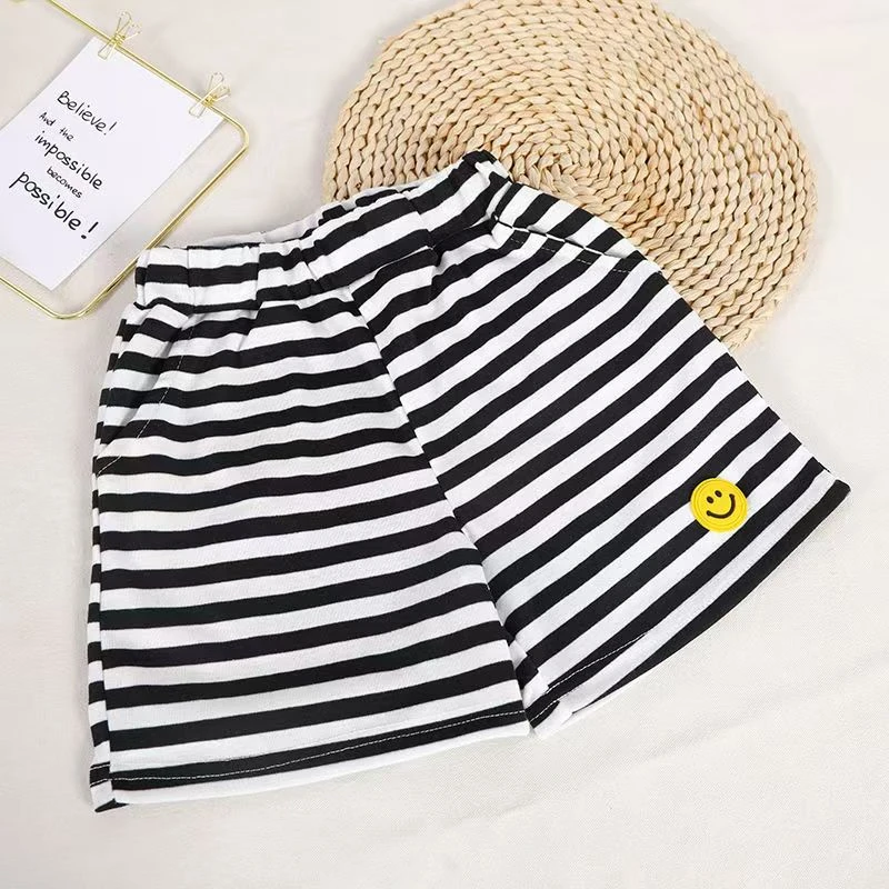儿童短裤夏季条纹短裤亲肤透气休闲百搭卡通笑脸小童宽松五分裤潮