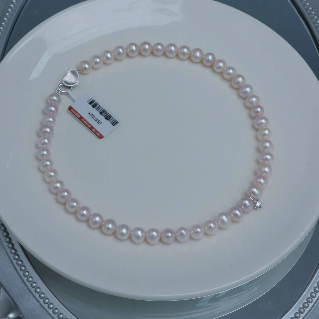 【曼塔玫瑰】宝宝款S925银淡水珍珠白珠无核全珠链8-9mm