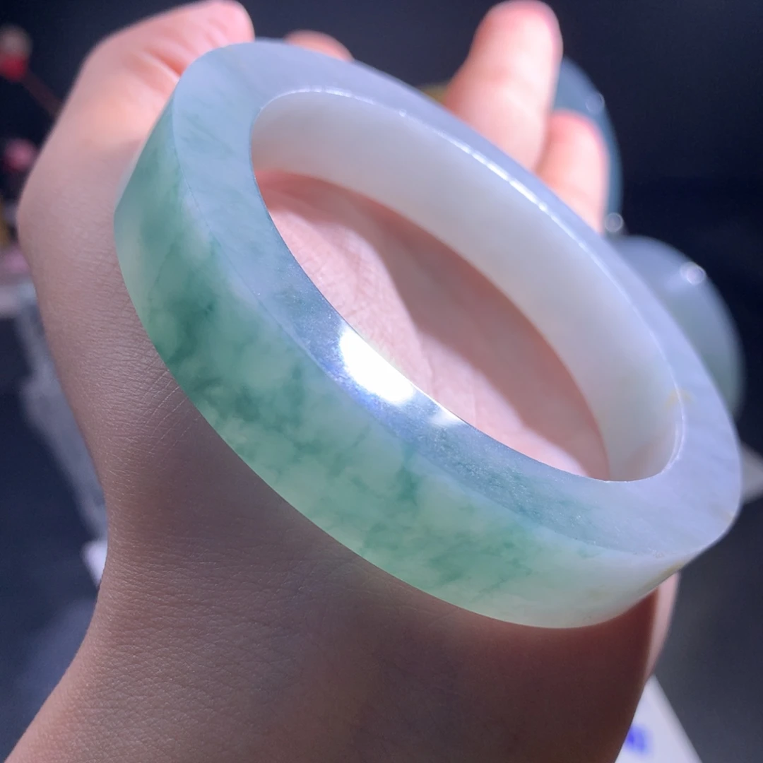 定制翡翠未镶嵌手镯果冻蓝花58-60