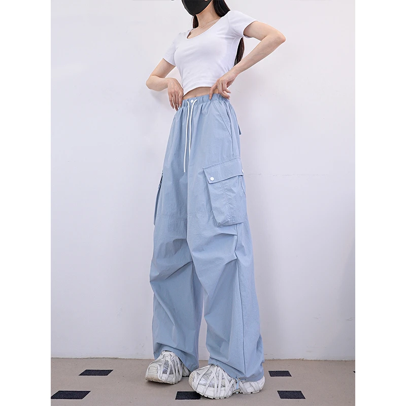 美式大口袋工装裤女2025夏季新款宽松设计感宽松显瘦休闲阔腿裤