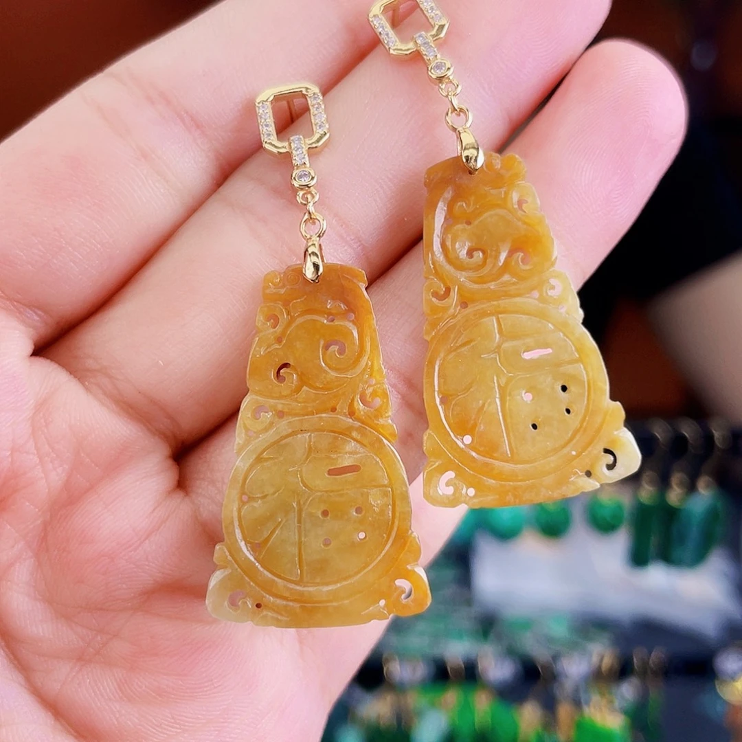 翡翠银S925镶嵌耳饰饰品