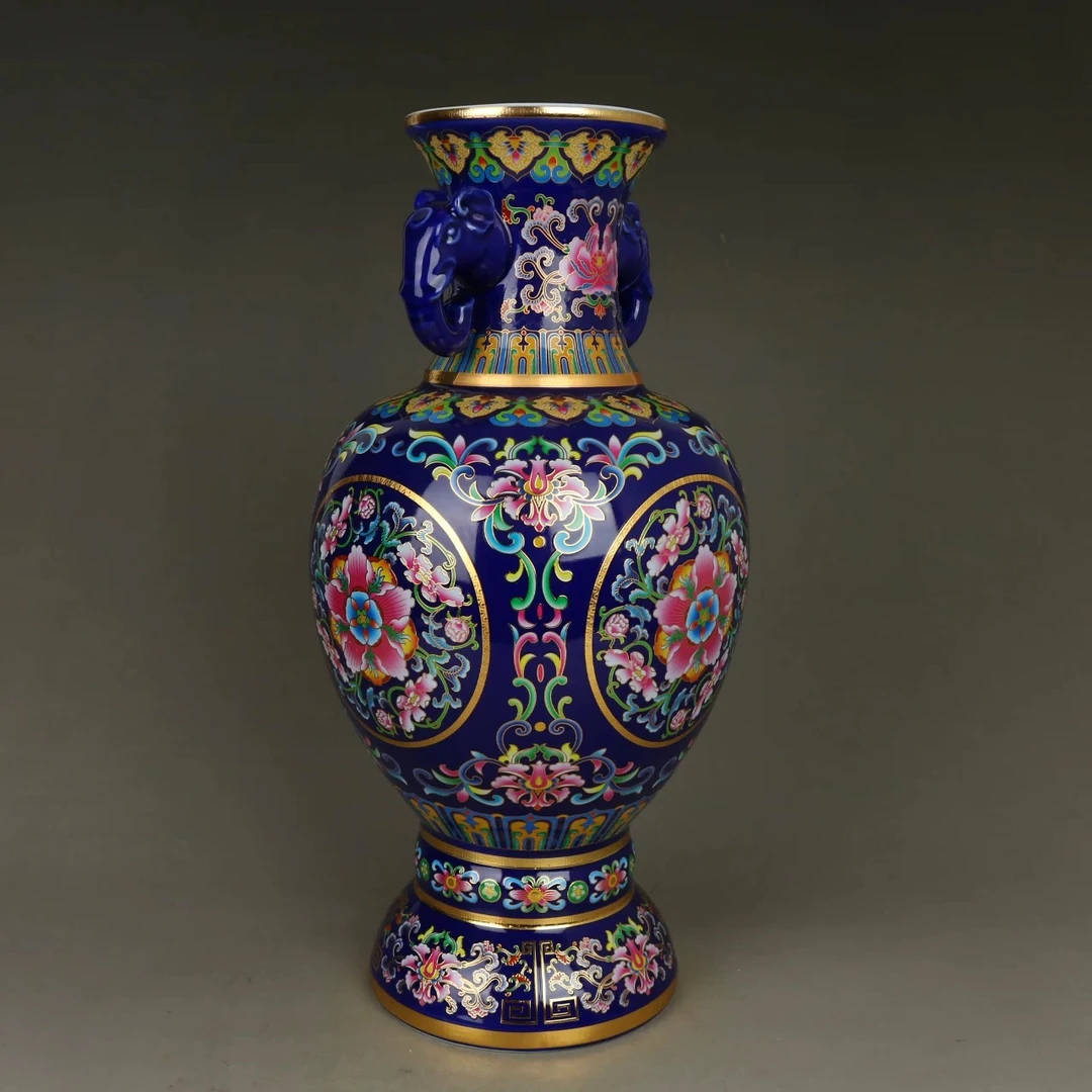 太平景象掐丝珐琅双耳尊景泰蓝花瓶带礼盒