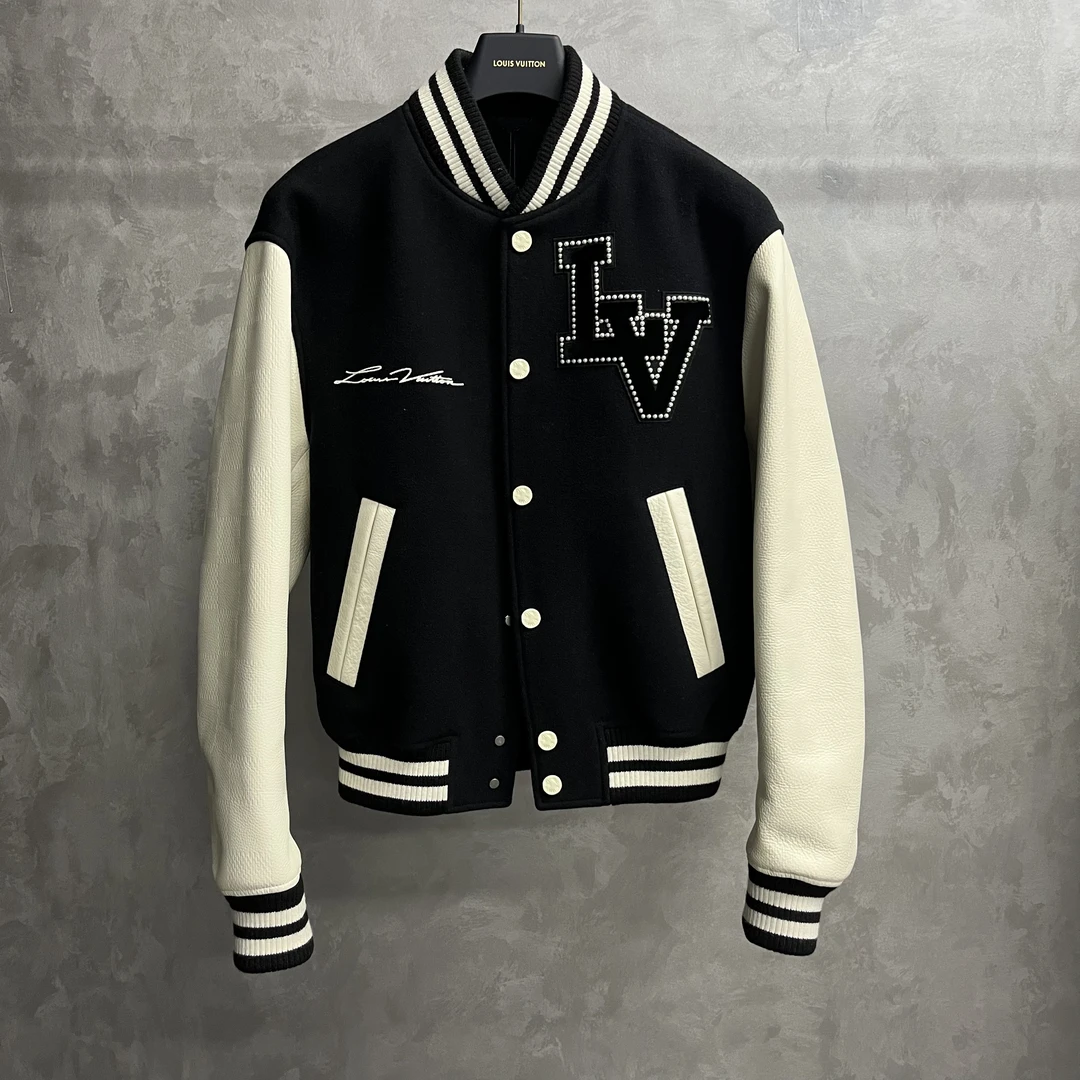 louis vuitton 24黑色logo字母印花宽松长袖棒球服/46码/99新