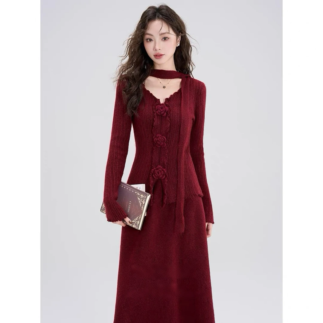 JCC【昼夜生花】红色系穿搭一整套高级感上衣半身裙子两件套套装女