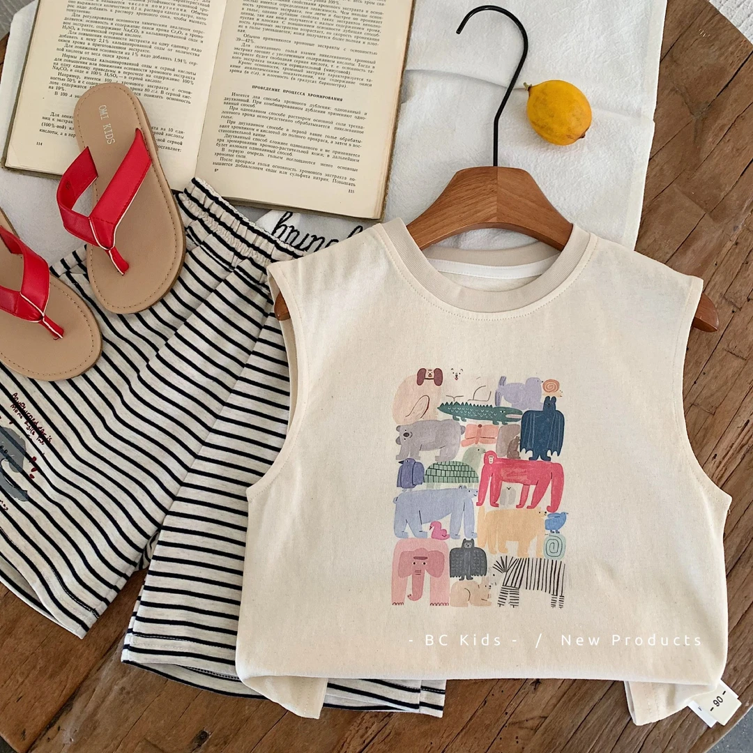 儿童背心2025夏季新款男女童卡通无袖t恤夏装纯棉上衣潮H0221