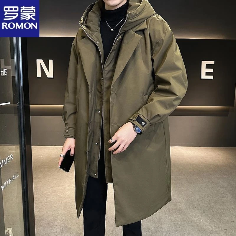 Romon/罗蒙冬季羽绒服男加厚连帽防寒新款假两件韩版百搭保暖外套