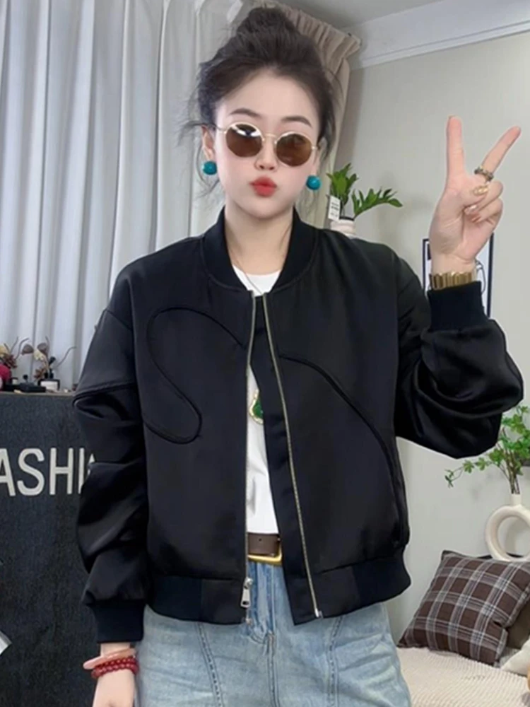 设计感拉链短款外套女士2025春季新款宽松显瘦棒球服立领夹克上衣