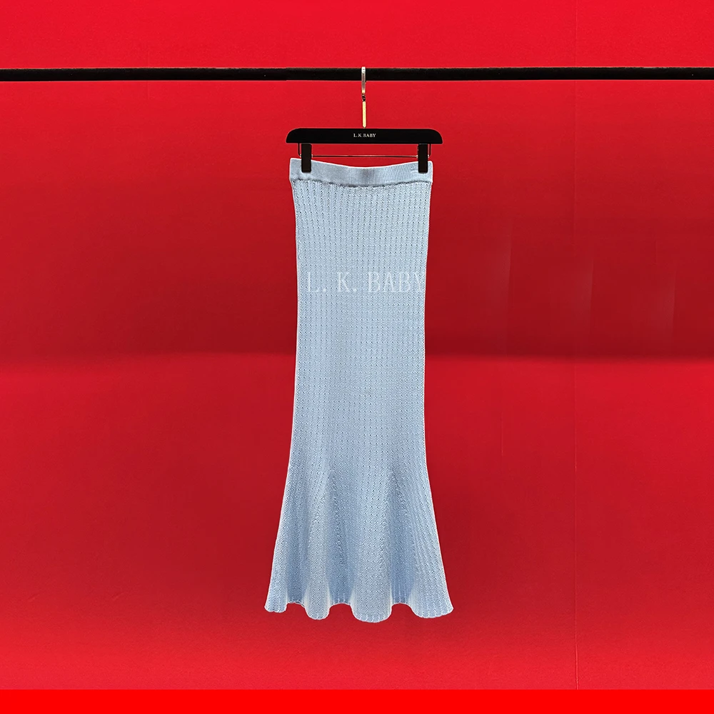 【L.K.BABY】海盐水晶S 法式名媛气质镂空纹理鱼尾褶半身裙