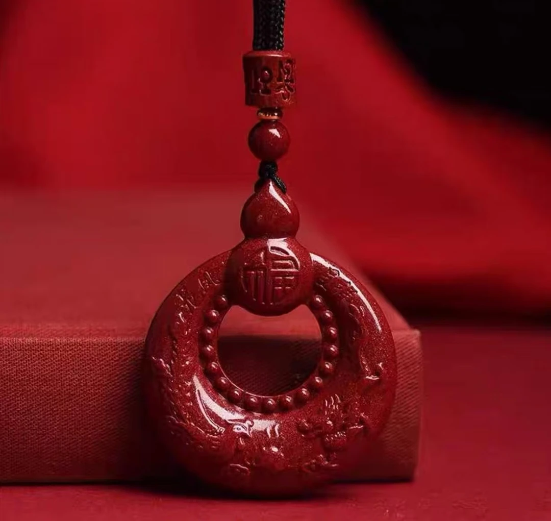 含辰砂工艺品朱砂龙凤呈祥吊坠