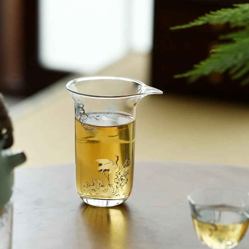 松鹤纹中式创意耐热高硼硅玻璃公道杯家用配件匀茶器茶海功夫茶具