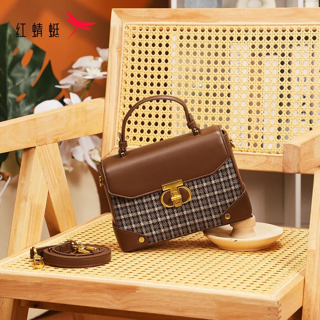 红蜻蜓复古手提包女包大容量通勤逛街单手拎包可斜挎单肩女包