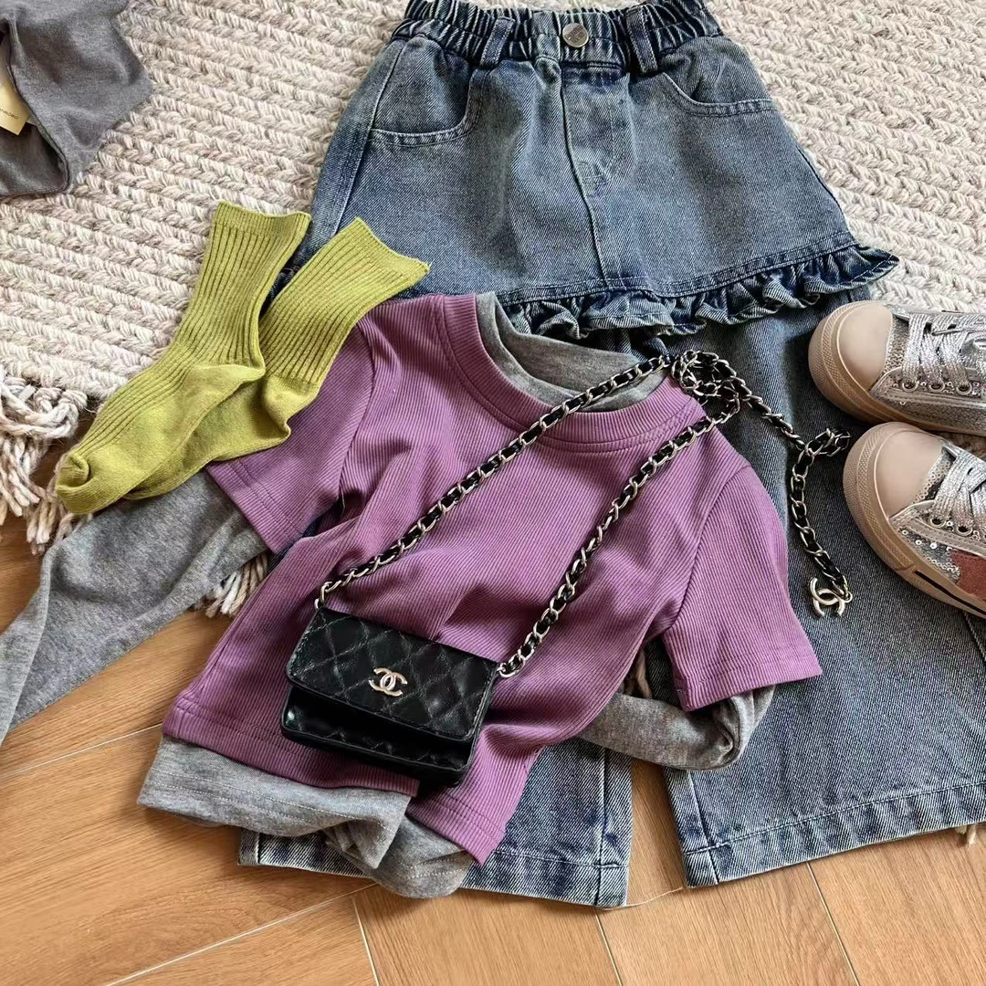 X.M别致不单调的“招财紫”假两件T恤250801